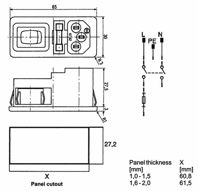 napájecí AC konektor 6762-X-8888-A-30024