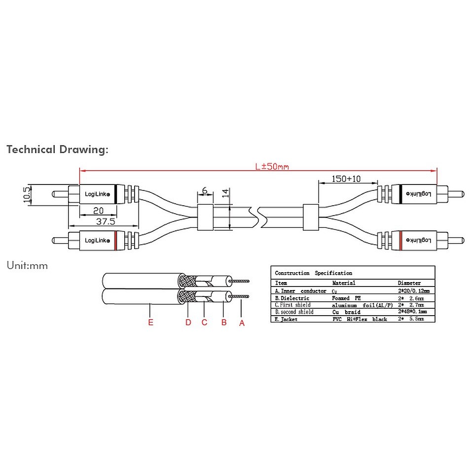 CINCH RCA kabel LogiLink CA120x