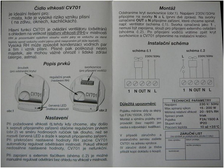 čidlo vlhkosti CV 701