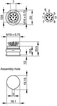 DIN šroubovací zásuvka MAB8100S