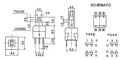 tlačítkový spínač s aretací P-L444 8x8mm