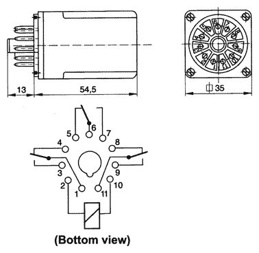 relé 24V~ 50/60Hz R15-3P, obdoba RP700