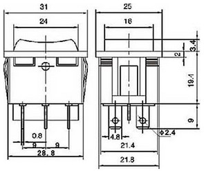 tlačítko I-0-II 250V/15A RS-201.463 (6 vývodů)