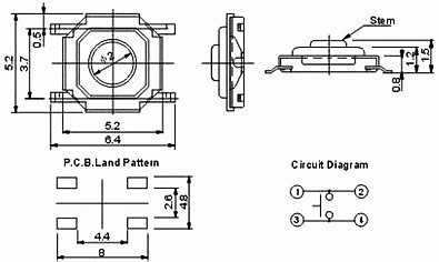 mikrospínač TACTB-64K SMD