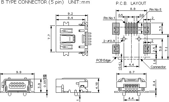 konektor USB-MINI-B5-ZPS90 SMD