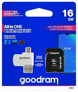paměťová karta micro SDHC 16GB s USB čtečkou a SD adaptérem