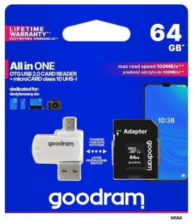 paměťová karta micro SDXC 64GB s USB čtečkou a SD adaptérem